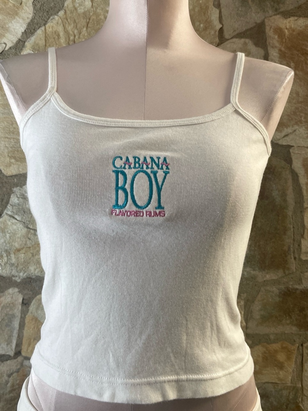 🤍 Y2K Cabana Boy Embroidered Ribbed Tank Top – Size L
